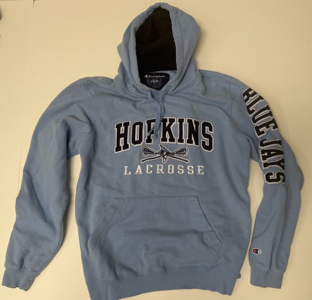 Men’s Size Medium Sky Blue Hopkins Lacrosse Blue Jays Champion Pullover Hoodie